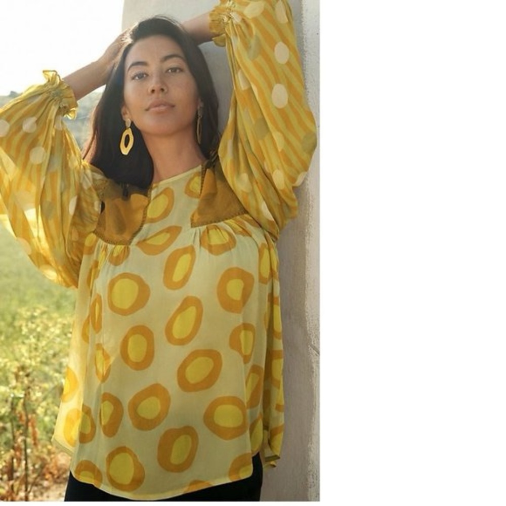 NWT Anthropologie Yellow and‎ Gold Patterned Blouse